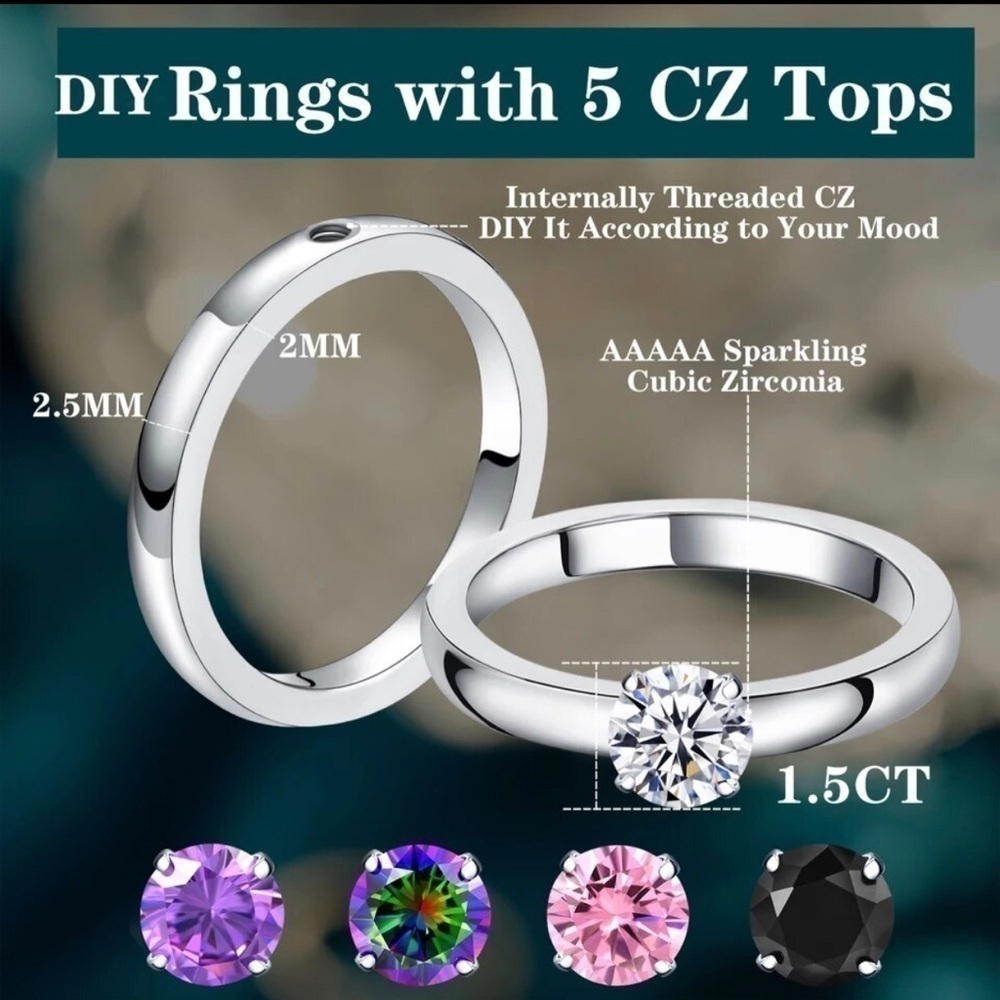 Platinum Plated Engagement Ring w/5 Color 1.5CT Interchangeable Zircon Diamond - Picture 5 of 7